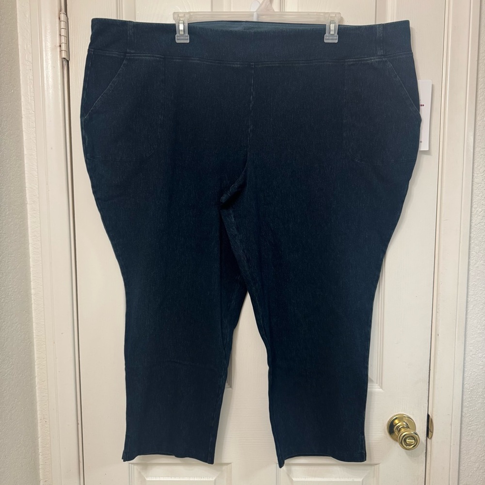 Women with Control Dark Blue Pullon Denim Jean Ankle Length Plus size 5X Stretch